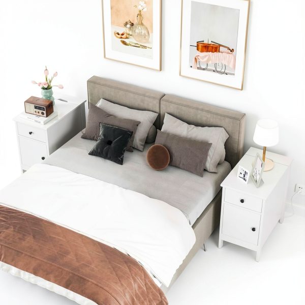 Costway Bedside Table with Charging Station Flip Top Design-6