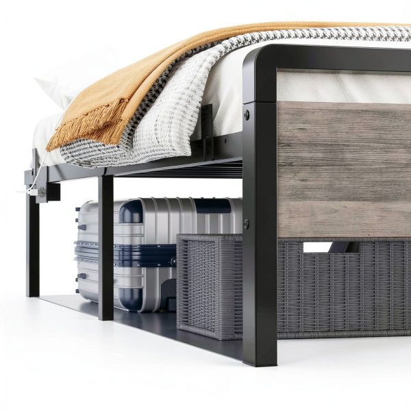 Winado Platform Bed Frame LED Headboard USB Charging Storage-6