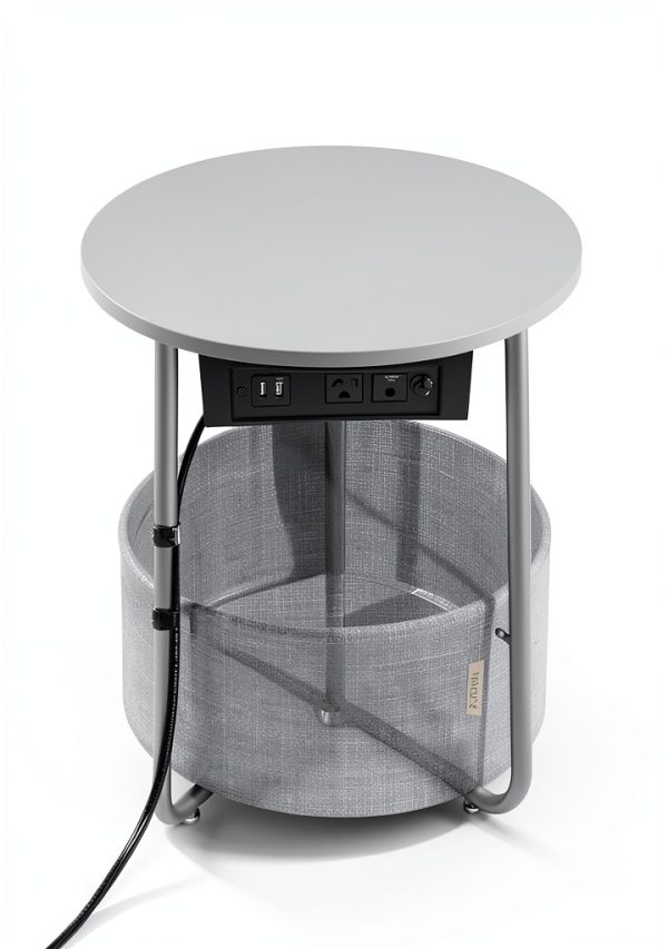 Songmics Side Table with Charging Station Fabric Basket-5