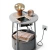 Songmics Side Table with Charging Station Fabric Basket-2