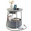 Songmics Side Table with Charging Station Fabric Basket-0