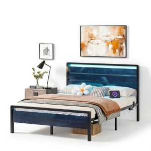 Winado Platform Bed Frame LED Headboard USB Charging Station-0