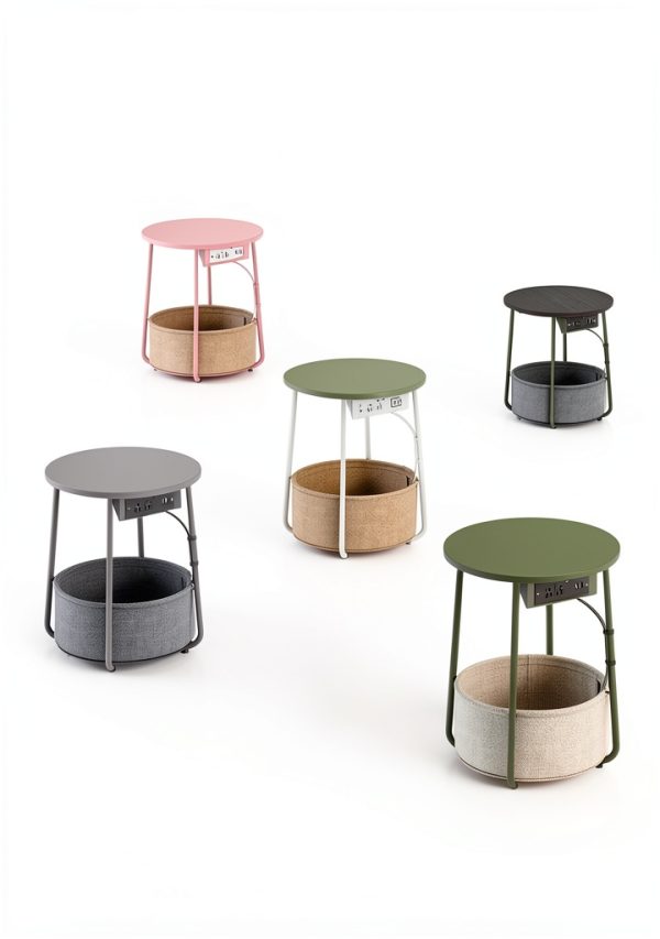 Songmics Side Table with Charging Station Fabric Basket-8