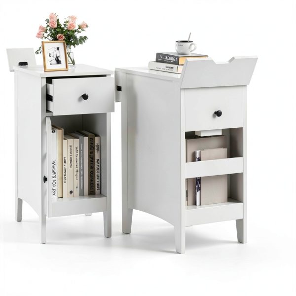 Costway Bedside Table with Charging Station Flip Top Design-8