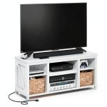 Furinno Farmhouse TV Stand Charging Station Open Shelves-0