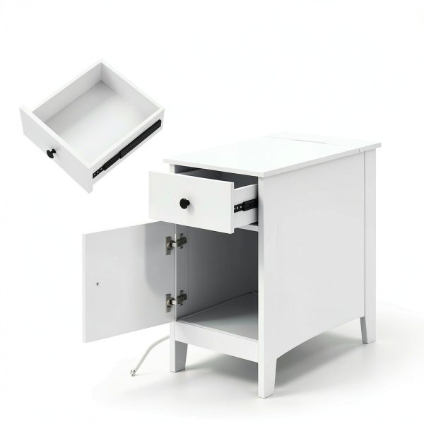 Costway Bedside Table with Charging Station Flip Top Design-3