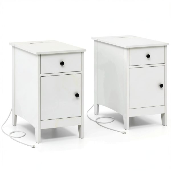 Costway Bedside Table with Charging Station Flip Top Design-1