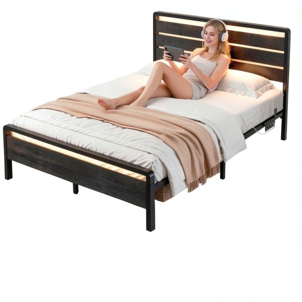 Winado Platform Bed Frame LED Headboard USB Charging Station-8