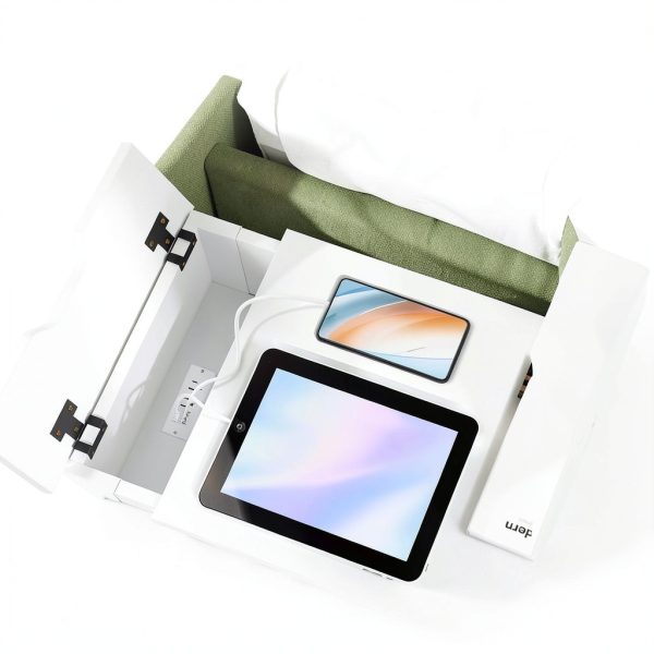 Costway Bedside Table with Charging Station Flip Top Design-9
