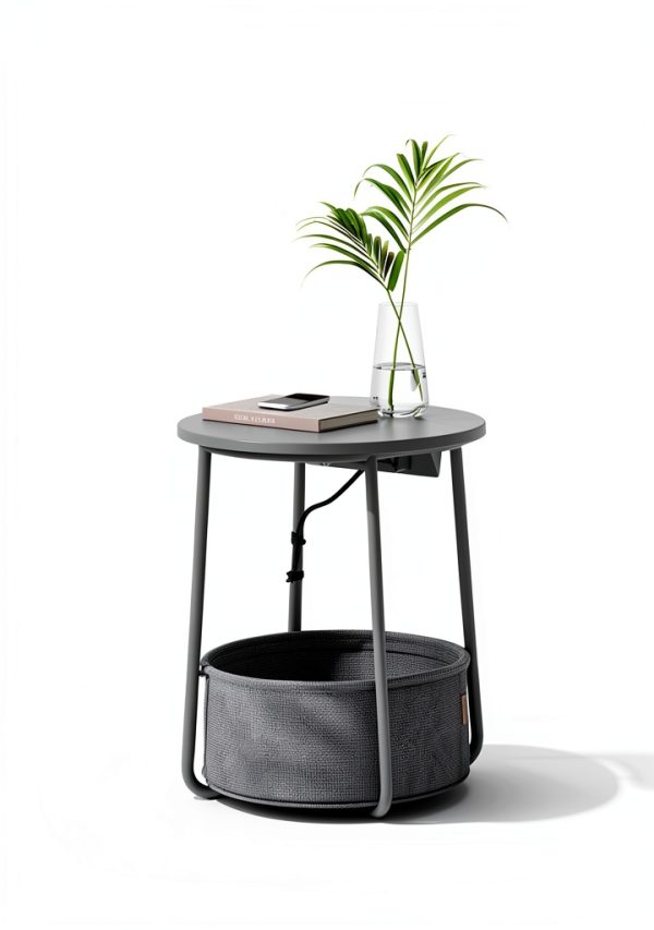 Songmics Side Table with Charging Station Fabric Basket-1