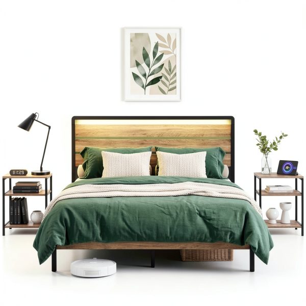 Winado Platform Bed Frame LED Headboard USB Charging Storage-8