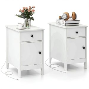 Costway Bedside Table with Charging Station Flip Top Design-0