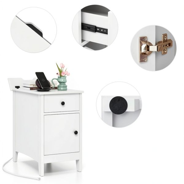 Costway Bedside Table with Charging Station Flip Top Design-7