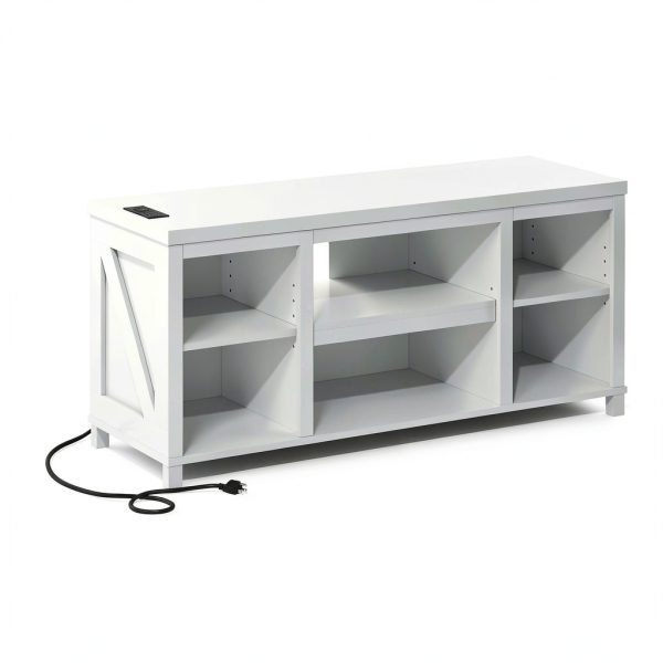 Furinno Farmhouse TV Stand Charging Station Open Shelves-4