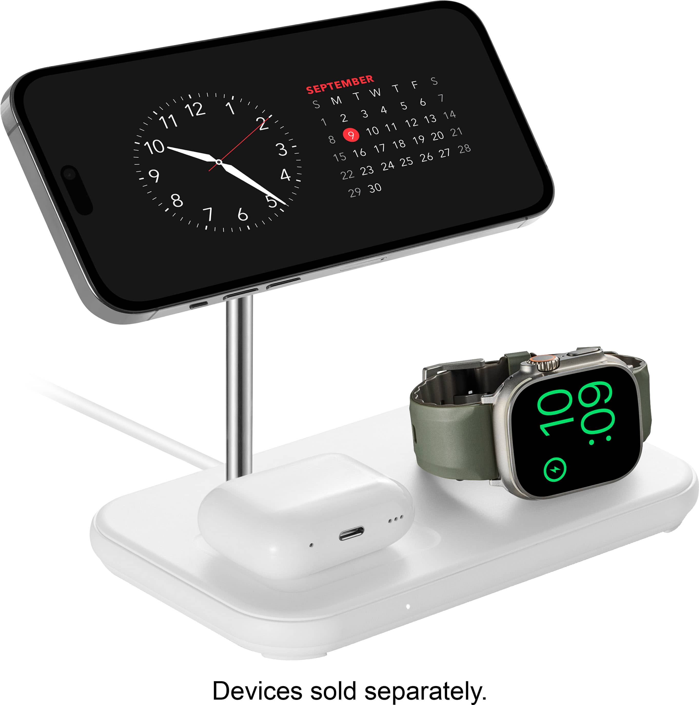 Best Buy essentials 3-in-1 Magnetic Wireless Charger on a modern desk