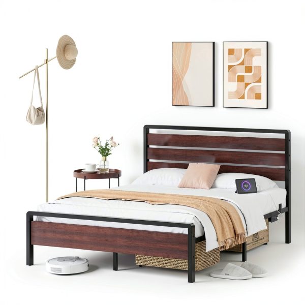 Winado Queen Bed Frame LED Headboard USB Charging Station-9