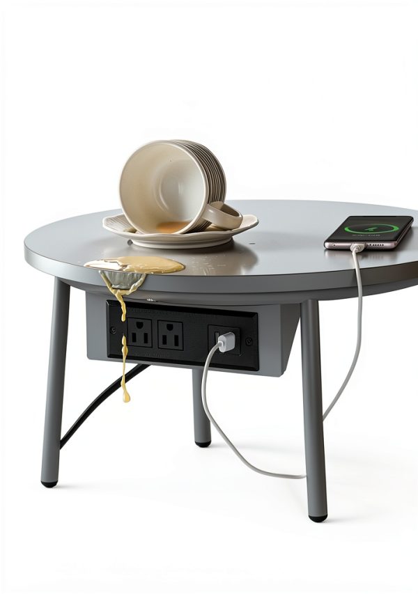 Songmics Side Table with Charging Station Fabric Basket-3